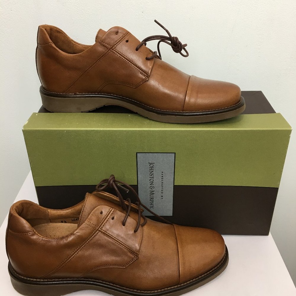 NEW Johnston & Murphy Leather Brown Cap Toe Shoes 9.5M Made in Italy